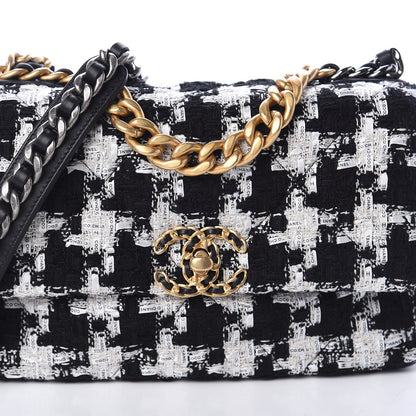 Chanel Tweed Quilted Medium 19 Flap Black Ecru White 7 of 9