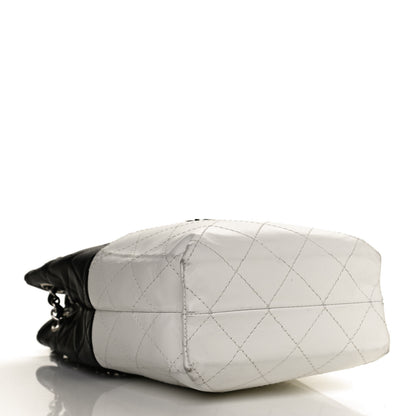 Chanel Lambskin Quilted Bi-Color Drawstring Shoulder Bag Black White 4 of 9
