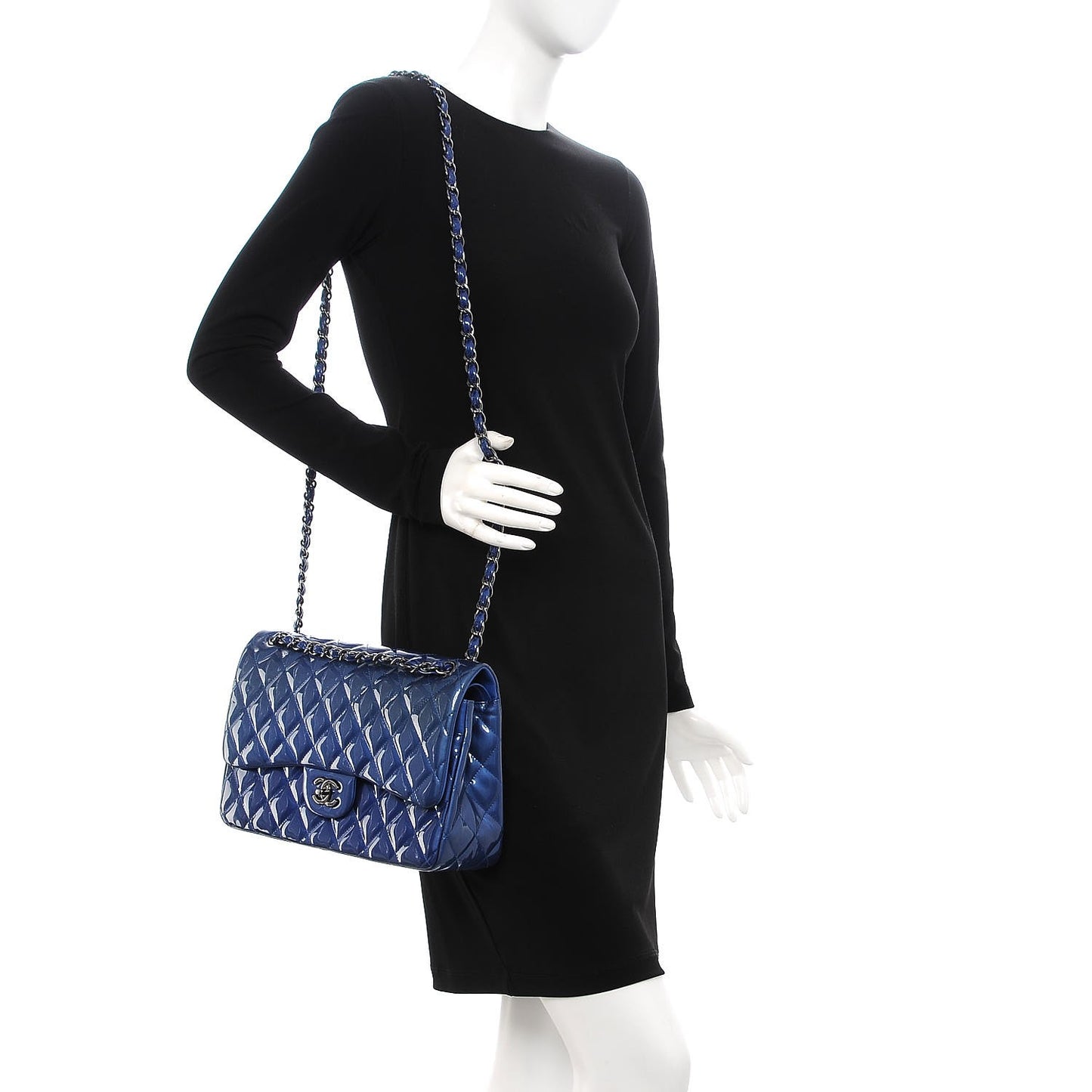 Patent Quilted Jumbo Double Flap Blue