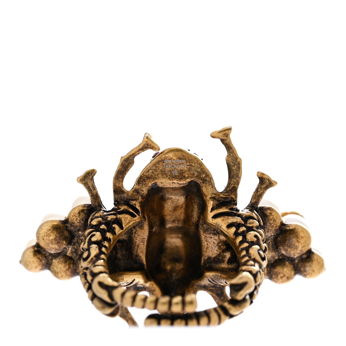 Metal Crystal Pearl Bee Ring M Aged Gold