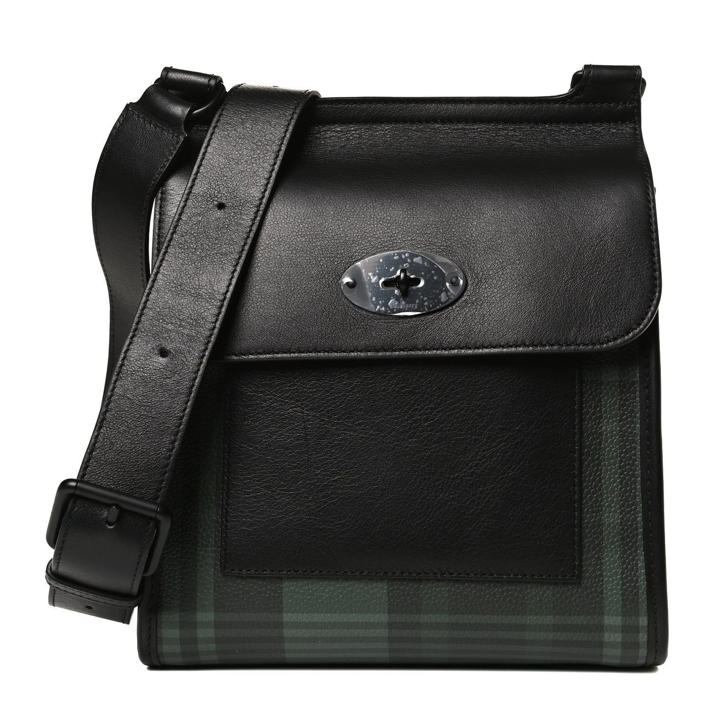 Printed Eco Scotchgrain Calfskin Tartan Antony Messenger Crossbody Black Green