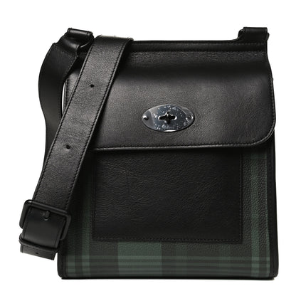Mulberry Printed Eco Scotchgrain Calfskin Tartan Antony Messenger Crossbody Black Green 1 of 11