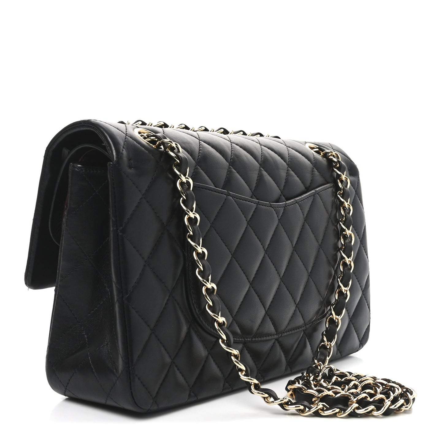 Lambskin Quilted Medium Double Flap Black