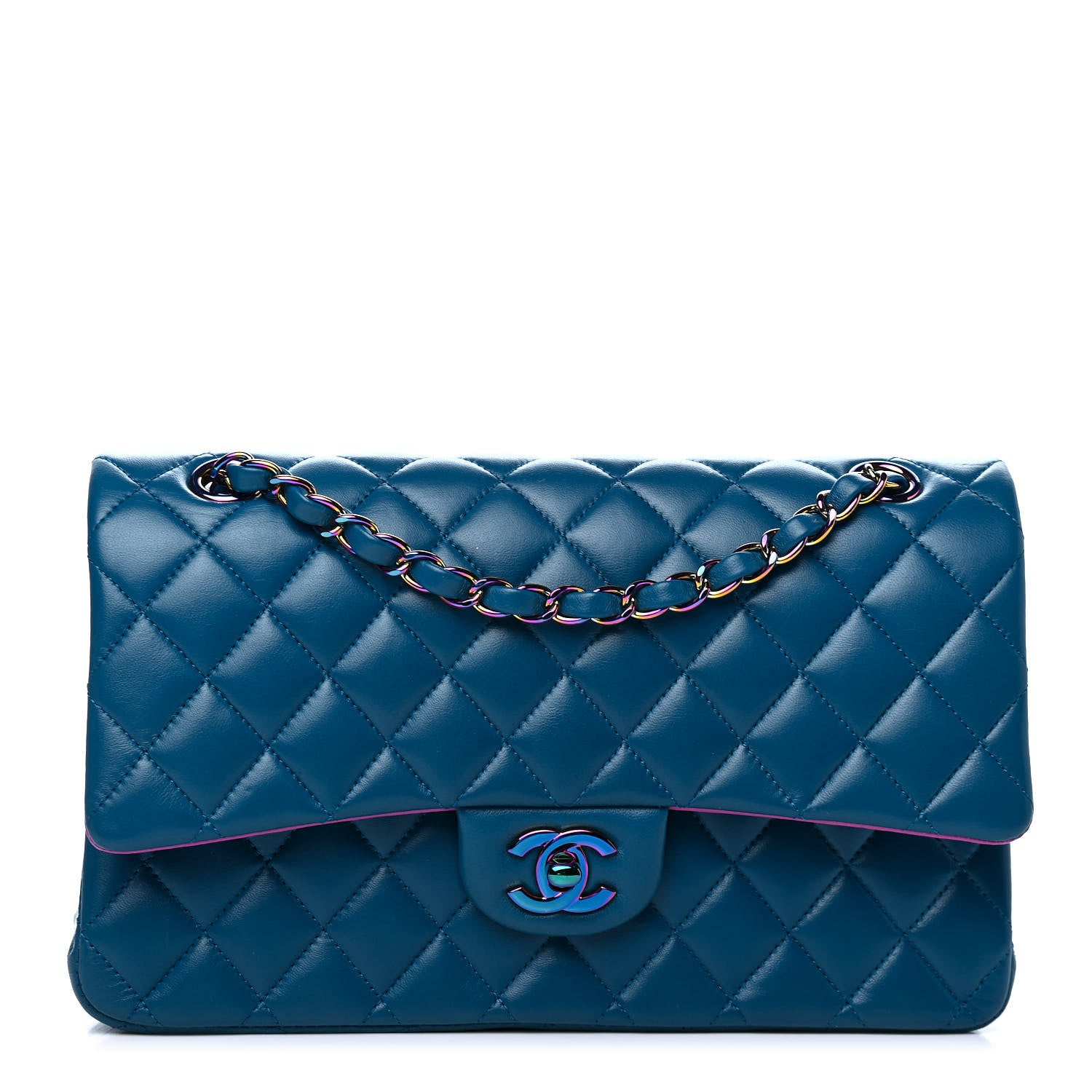 Chanel Lambskin Quilted Medium Double Flap Blue Pink 1 of 4