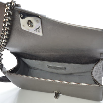 Chanel Metallic Lambskin Perforated Medium Boy Flap Dark Silver 5 of 9