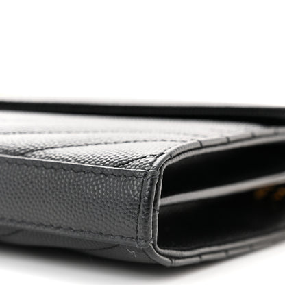 Saint Laurent Grain De Poudre Matelasse Chevron Monogram Chain Wallet Black 11 of 11