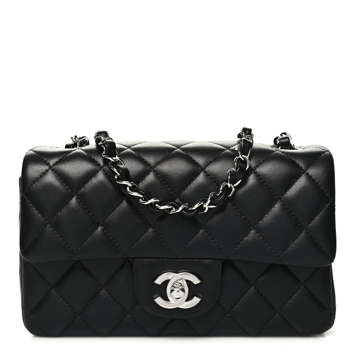 Lambskin Quilted Mini Rectangular Flap Black