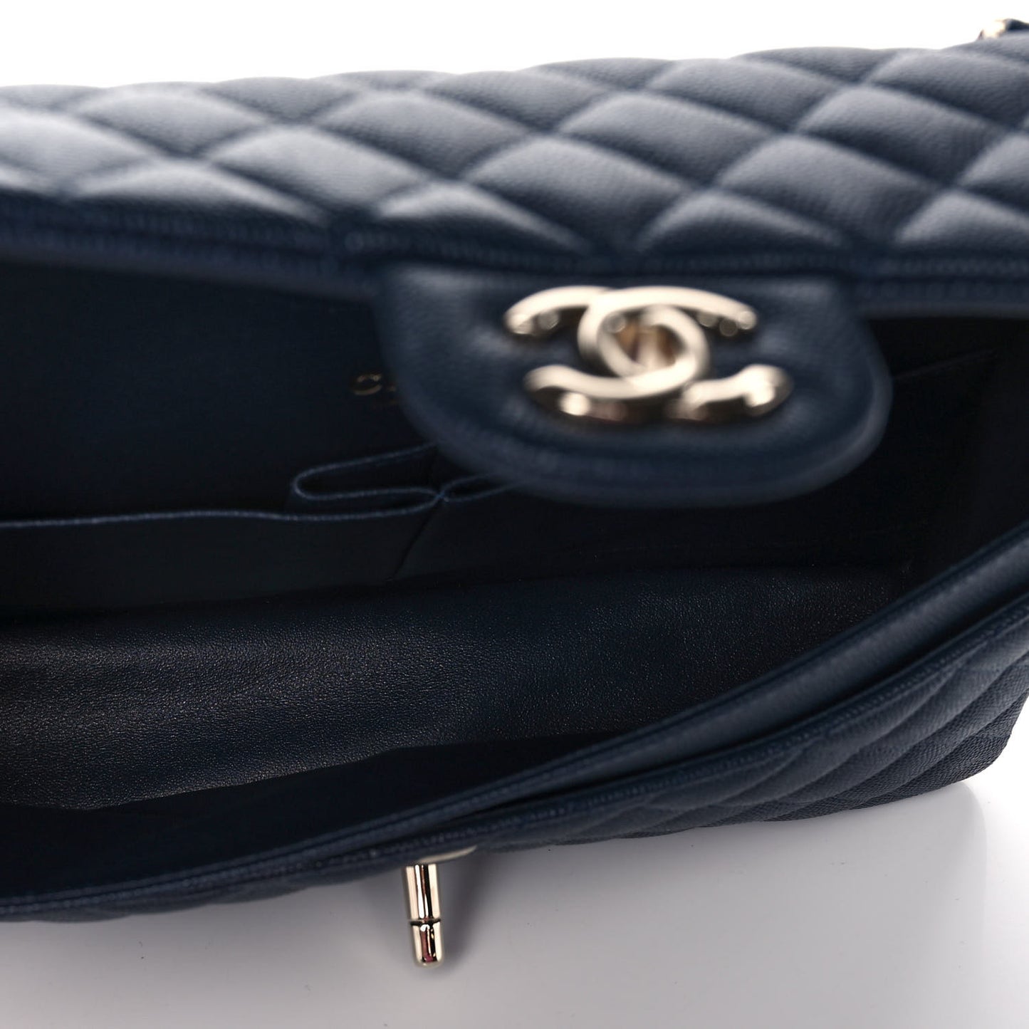 Caviar Quilted Medium Double Flap Navy