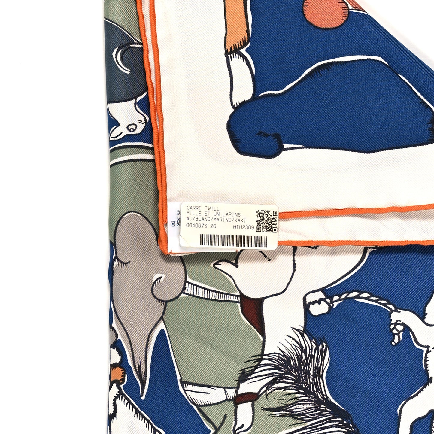 Silk Mille Et Un Lapins Scarf 90 White Marine Kaki