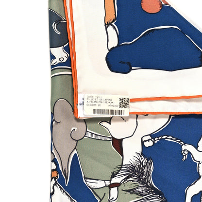 Hermes Silk Mille Et Un Lapins Scarf 90 White Marine Kaki 4 of 4