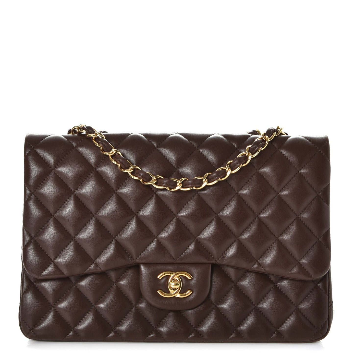 Lambskin Quilted Jumbo Single Flap Dark Brown