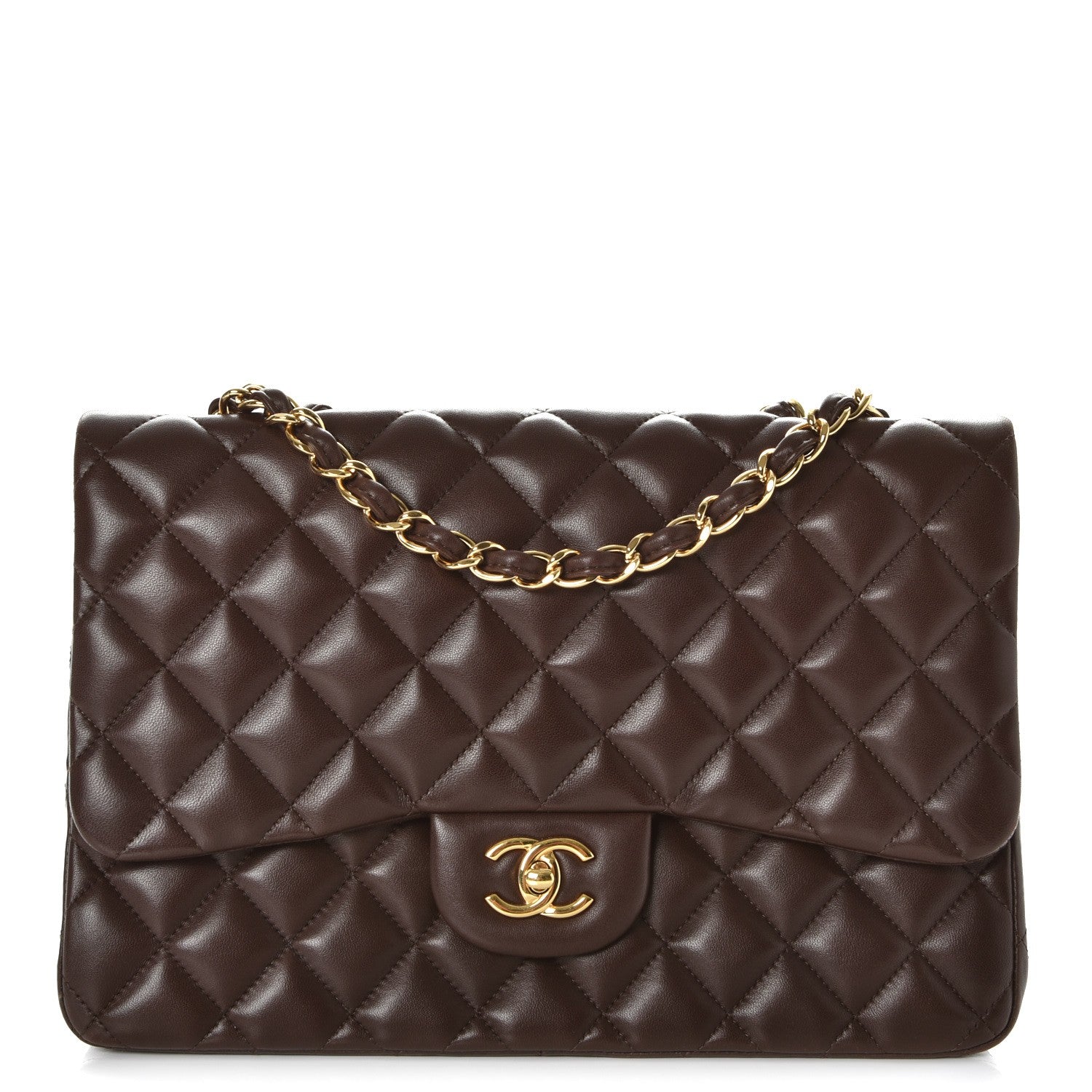 Chanel Lambskin Quilted Jumbo Single Flap Dark Brown 1 of 12
