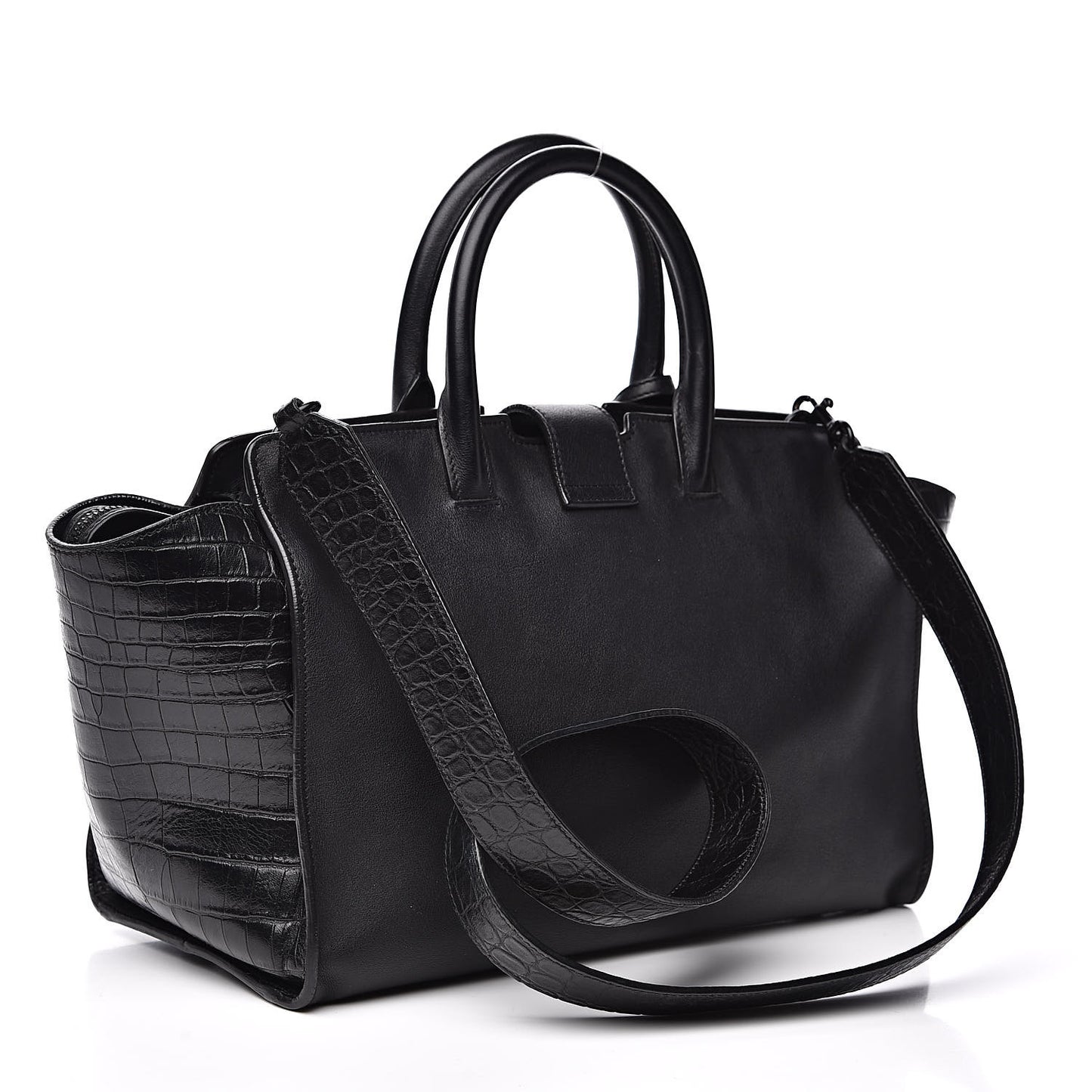 Smooth Calfskin Crocodile Embossed Small Monogram Downtown Cabas Black