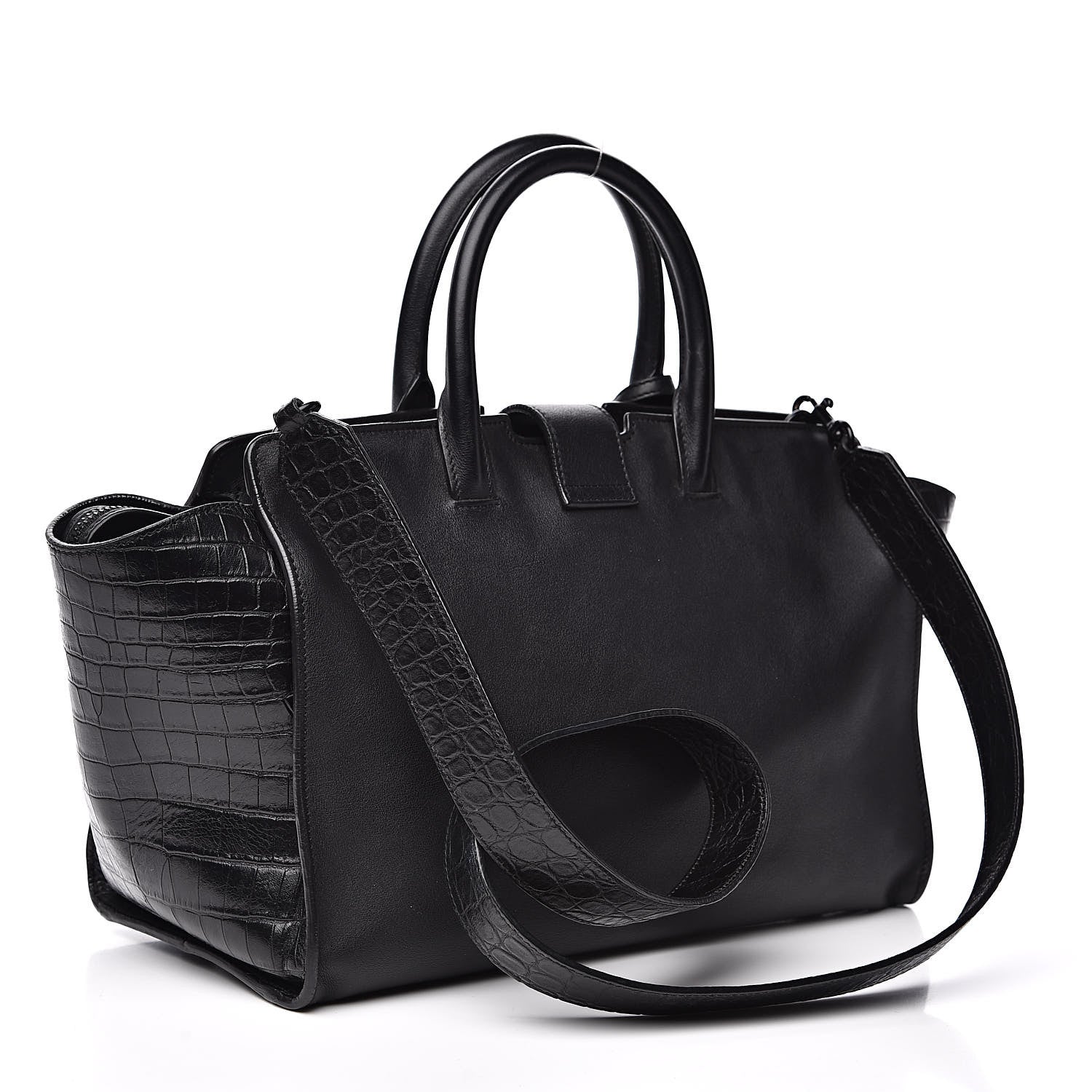 Saint Laurent Smooth Calfskin Crocodile Embossed Small Monogram Downtown Cabas Black 3 of 12
