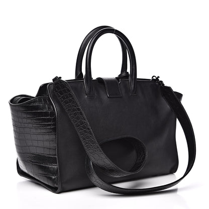 Saint Laurent Smooth Calfskin Crocodile Embossed Small Monogram Downtown Cabas Black 3 of 12