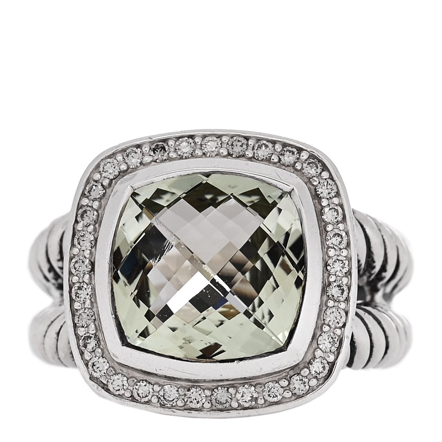 Sterling Silver Diamond Prasiolite 11mm Albion Ring 55 7.25