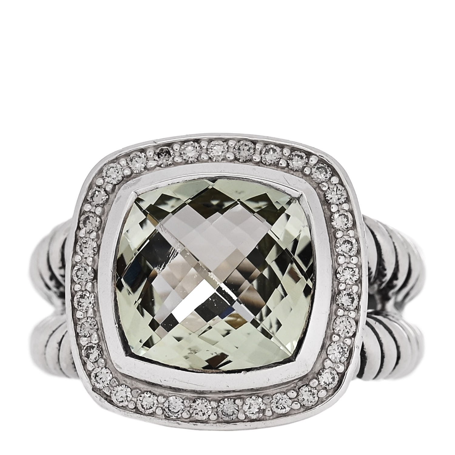 David Yurman Sterling Silver Diamond Prasiolite 11mm Albion Ring 55 7.25 1 of 5