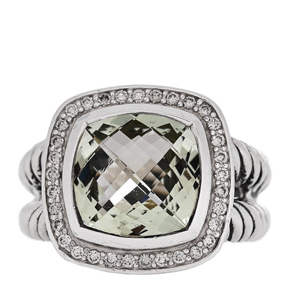 David Yurman Sterling Silver Diamond Prasiolite 11mm Albion Ring 55 7.25 1 of 5