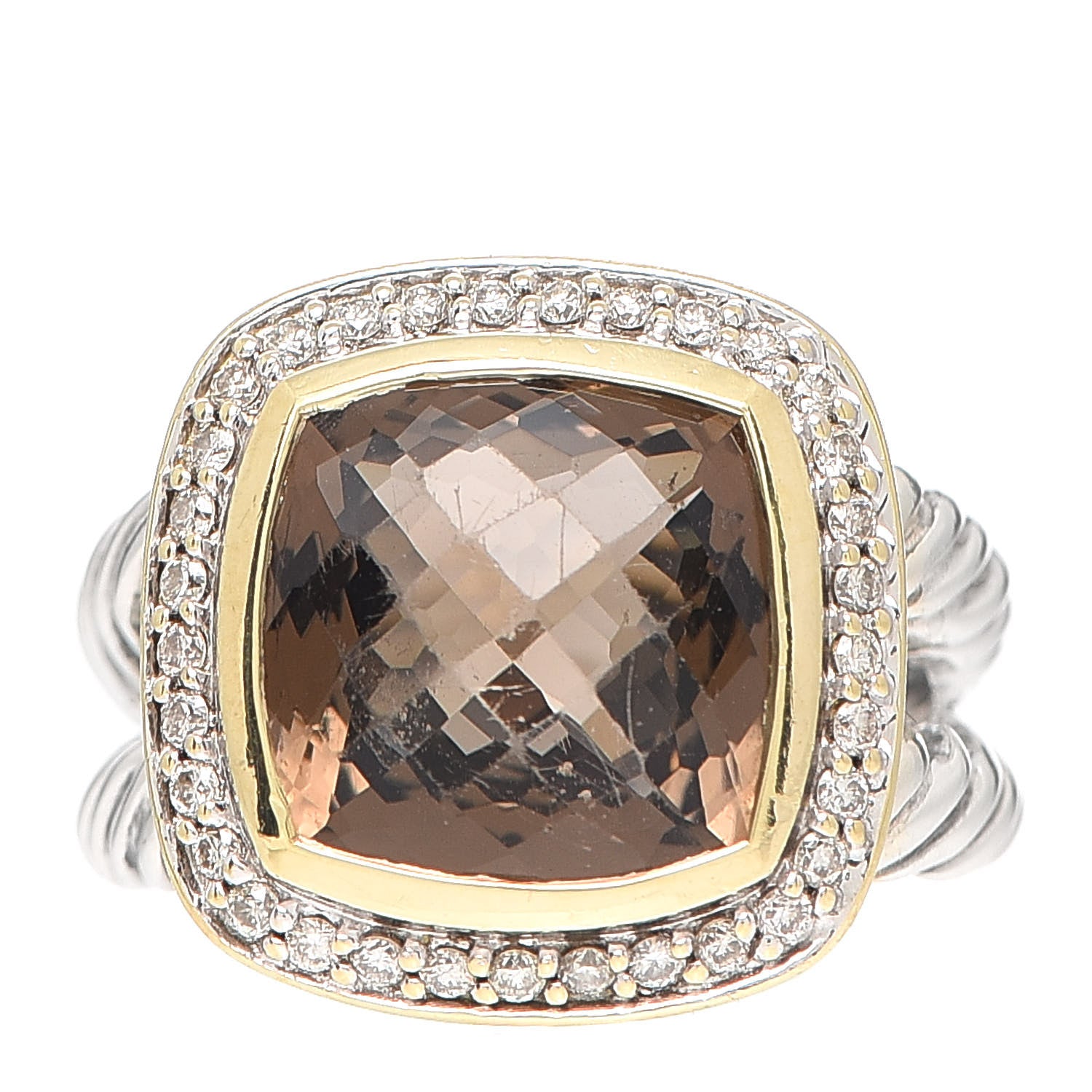 David Yurman Sterling Silver 18K Yellow Gold Diamond Smoky Quartz 11mm Albion Ring 51 5.75 1 of 4