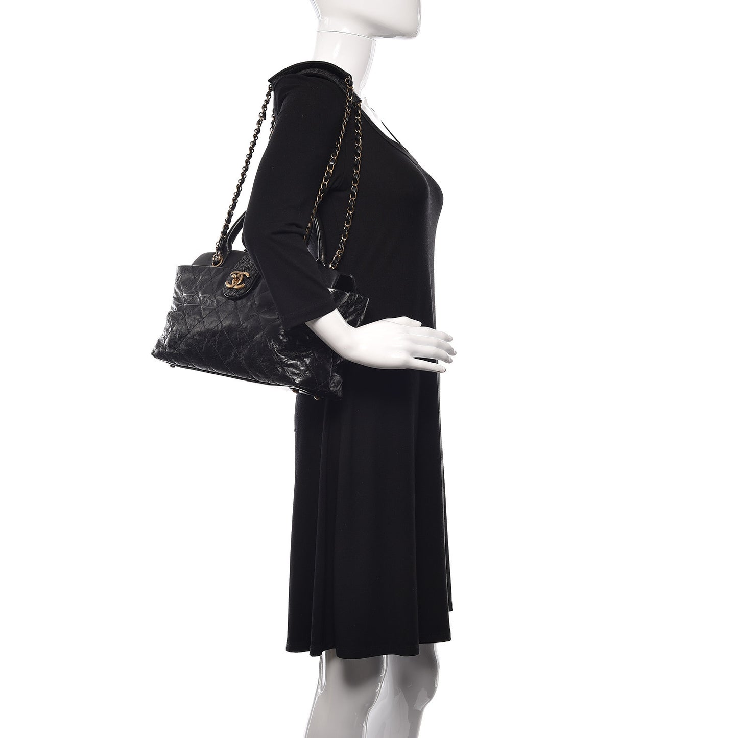 Glazed Calfskin Stingray Bindi CC Tote Black