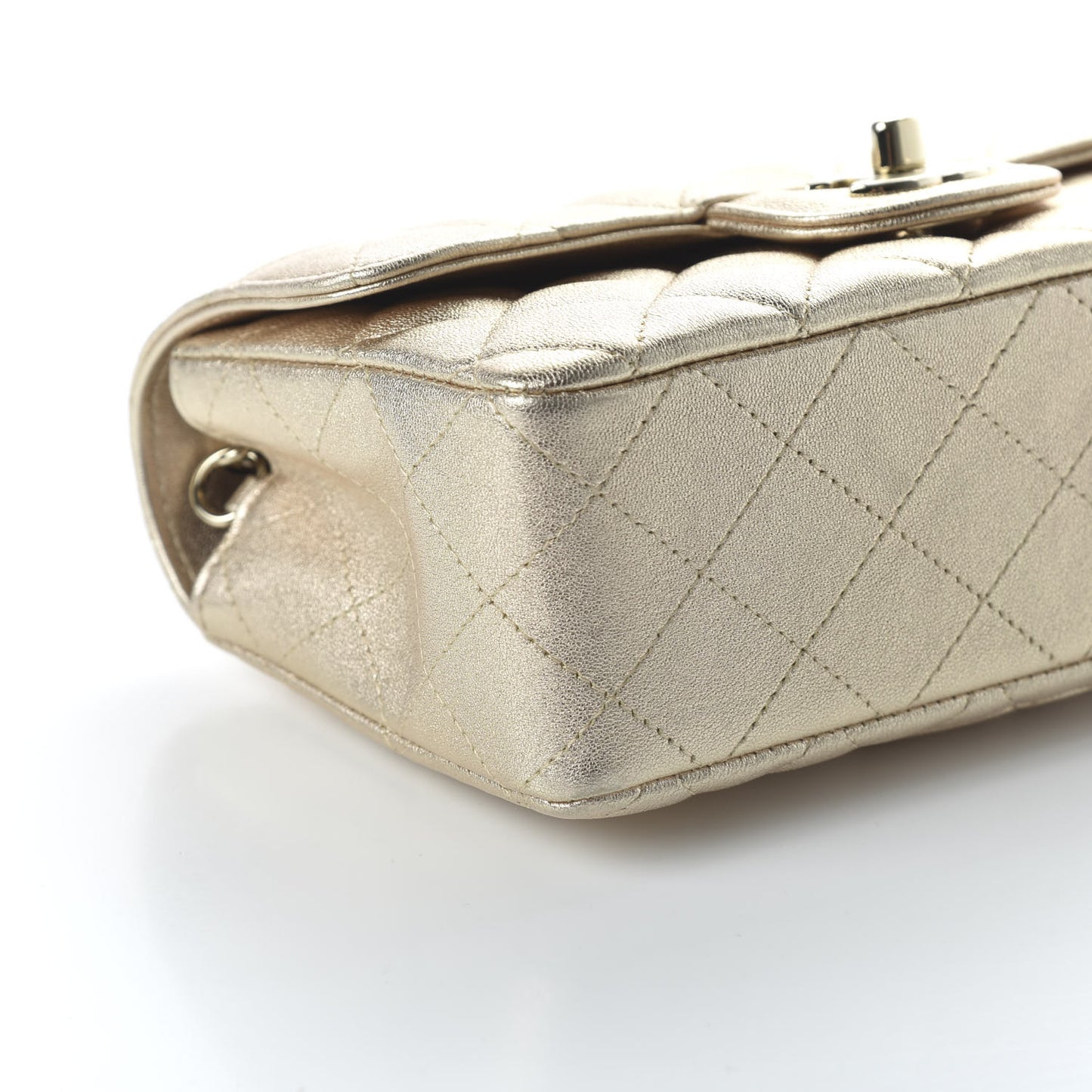 Metallic Lambskin Quilted Mini Rectangular Flap Gold
