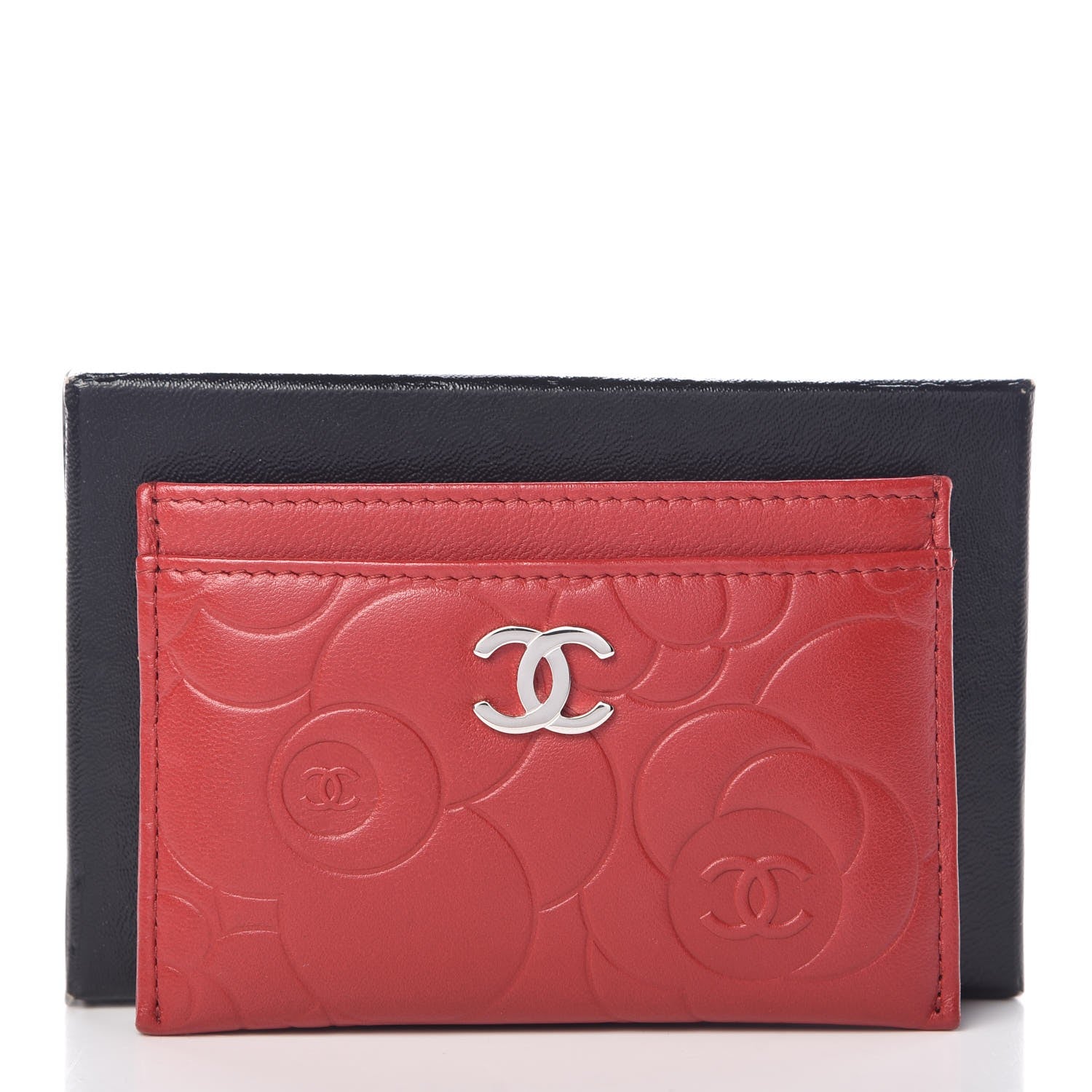 Chanel Lambskin Camellia Embossed Card Holder Red 9 of 9