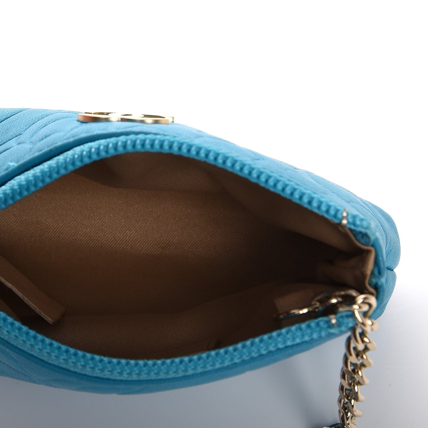 Lambskin Camellia Embossed Key Holder Case Turquoise