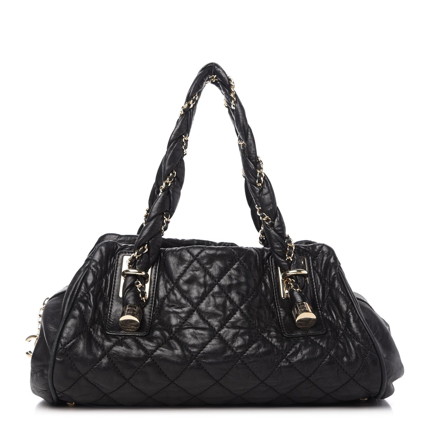 Distressed Lambskin Lady Braid Bowler Black