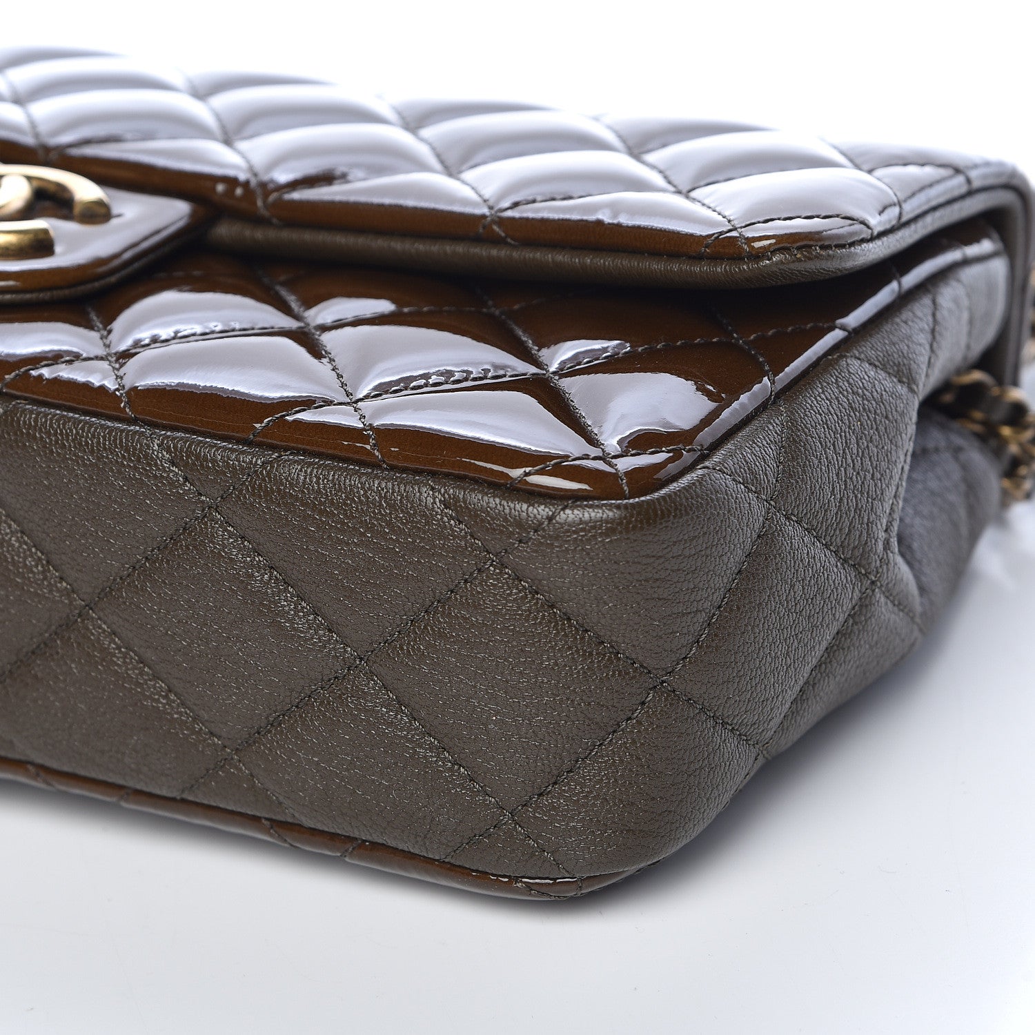 Chanel Patent Goatskin Quilted Medium CC Eyelet Flap Khaki 7 of 10
