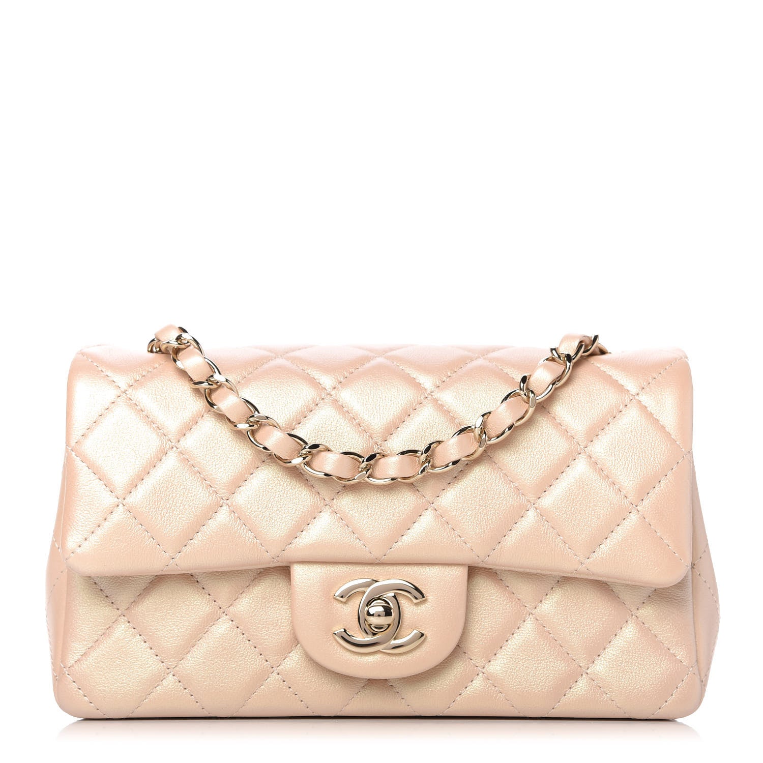 Chanel Iridescent Calfskin Quilted Mini Rectangular Flap Beige 1 of 10