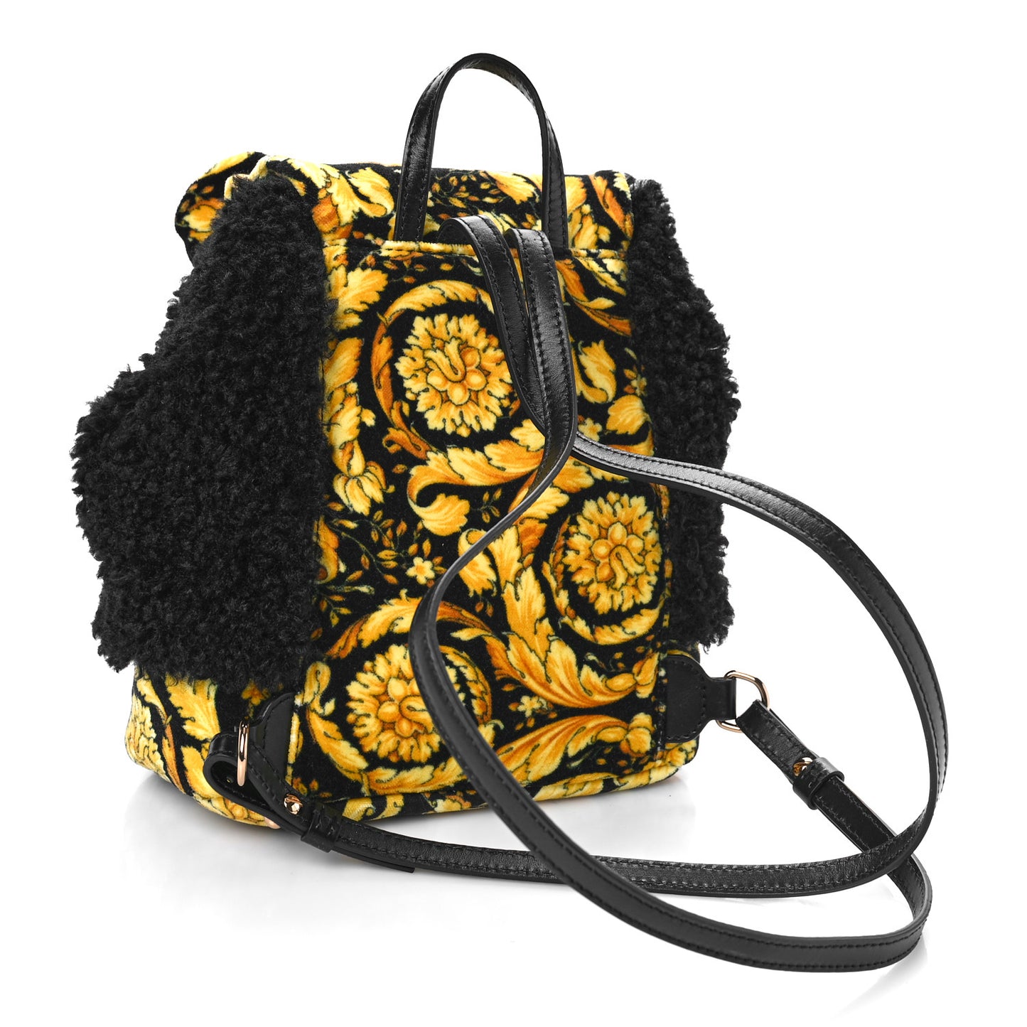 Cotton Calfskin Barocco Teddy Backpack Black Gold