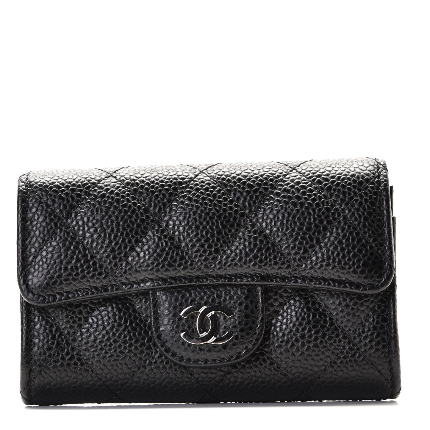 Caviar Quilted Flap Card Holder Black