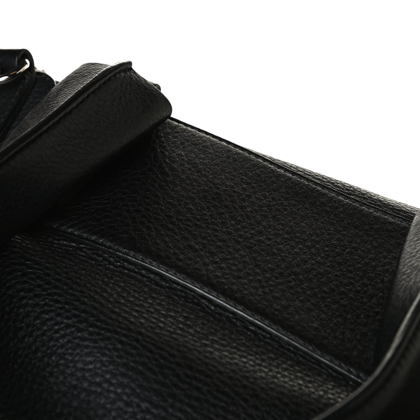 Grained Calfskin Metal Stitch Medium Pandora Pure Flap Bag Black