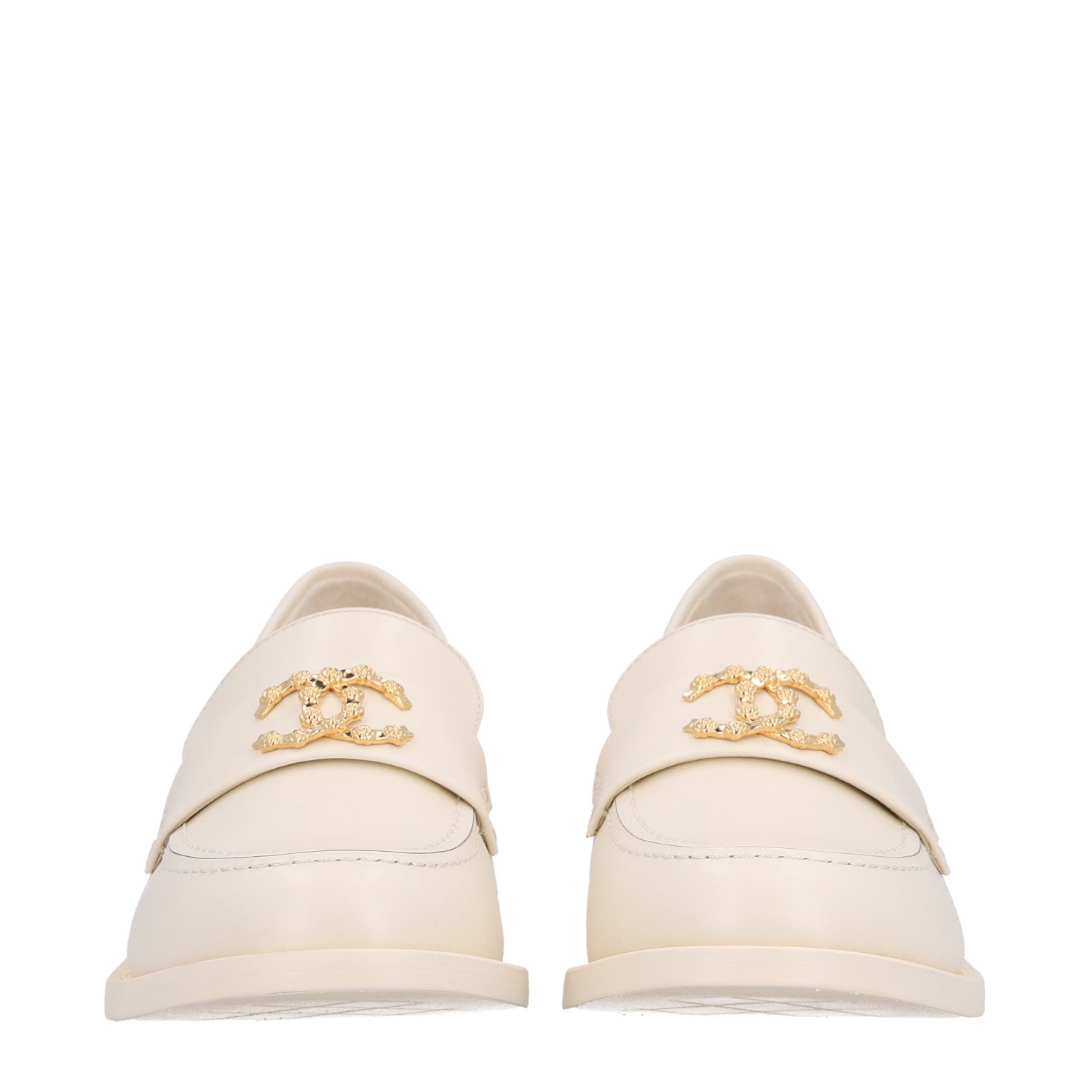 Chanel Calfskin Camellia CC Loafers 39.5 Ivory 3 of 11