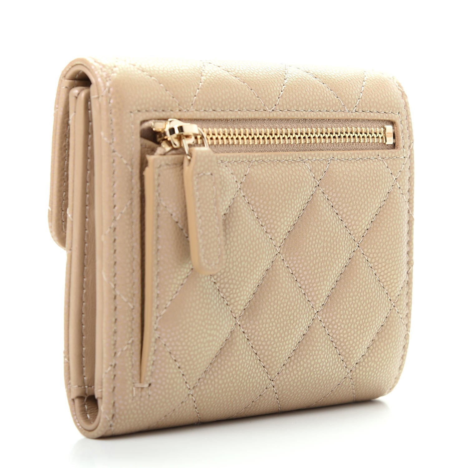 Chanel Iridescent Caviar Quilted Compact Flap Wallet Dark Beige 3 of 8