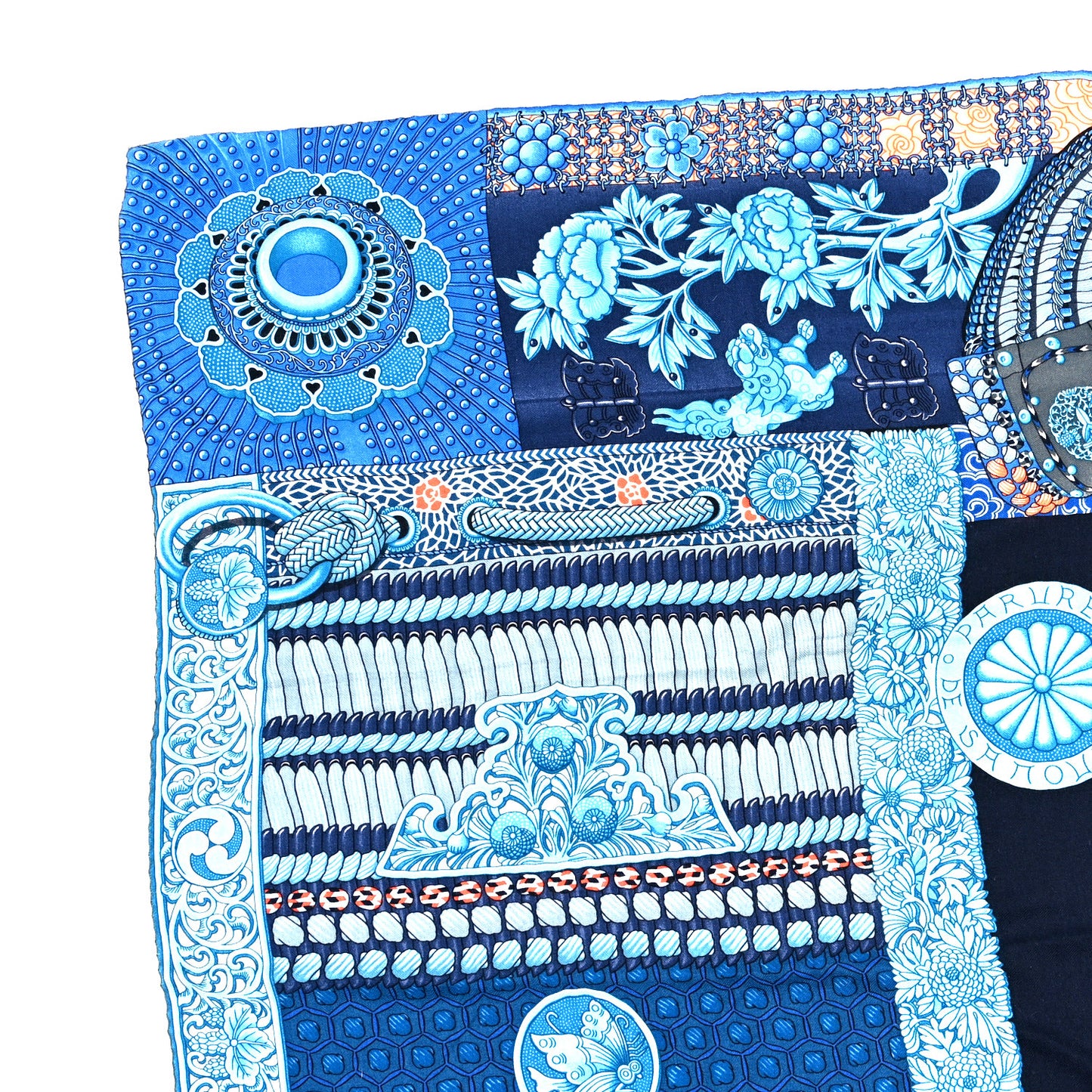 Cashmere Silk Parures De Samourais Shawl 140 Caban Bleu Ciel Saumon