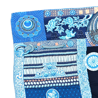 Hermes Cashmere Silk Parures De Samourais Shawl 140 Caban Bleu Ciel Saumon 2 of 5