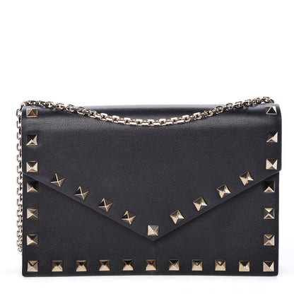 Valentino Garavani Vitello Rockstud Envelope Wallet on Chain Black 1 of 9