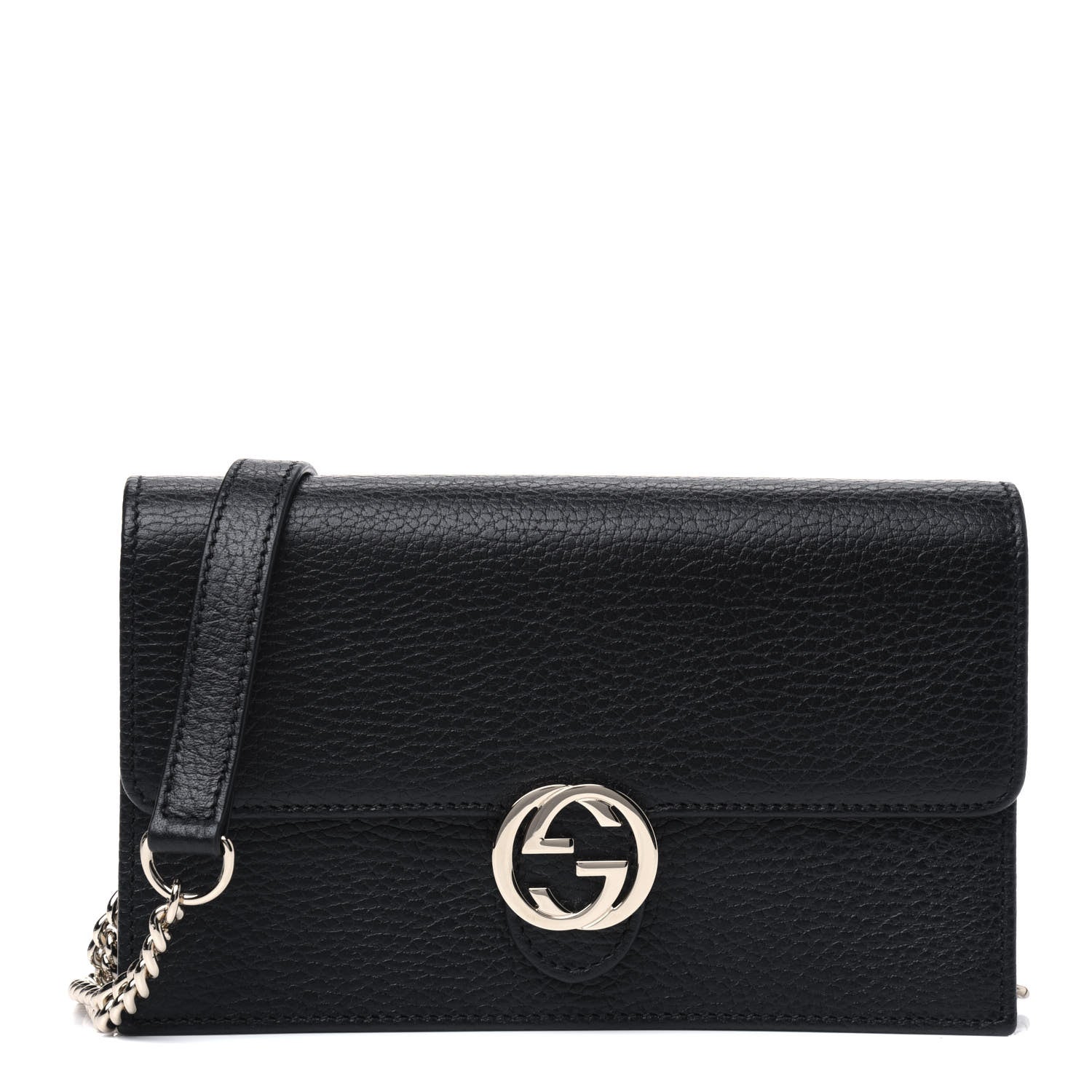 Gucci Dollar Calfskin Interlocking G Chain Wallet Black 1 of 3