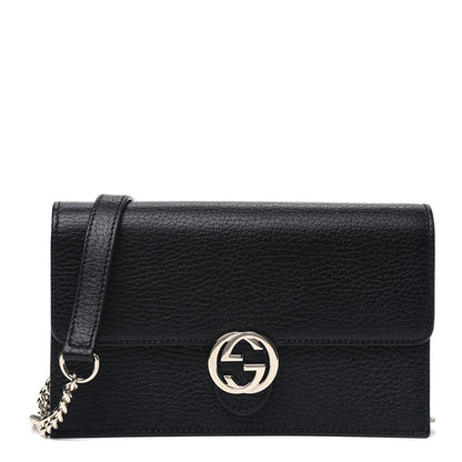 Gucci Dollar Calfskin Interlocking G Chain Wallet Black 1 of 3