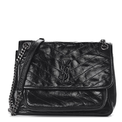 Saint Laurent Crinkled Calfskin Matelasse Monogram Medium Niki Chain Satchel Black 1 of 10