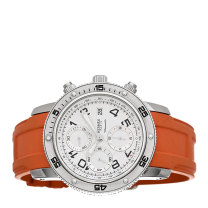 Hermes Stainless Steel Rubber 44mm Clipper Chronograph Diver Automatic Watch Orange 2 of 4