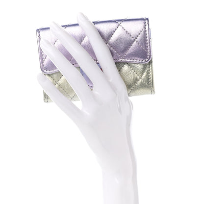 Chanel Gradient Metallic Calfskin Quilted Flap Card Holder Wallet Silver Blue Yellow Purple 2 of 7