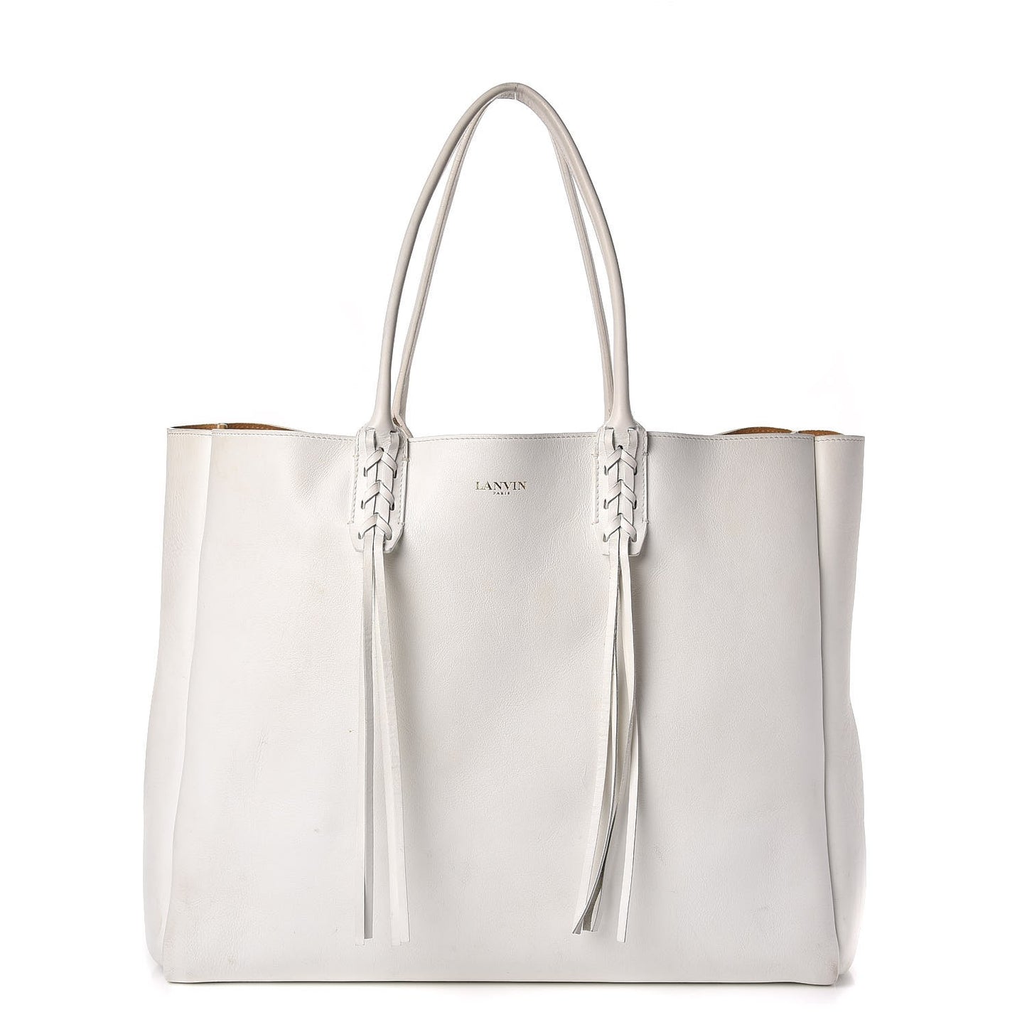Smooth Calfskin Medium Fringe Shopper Tote White