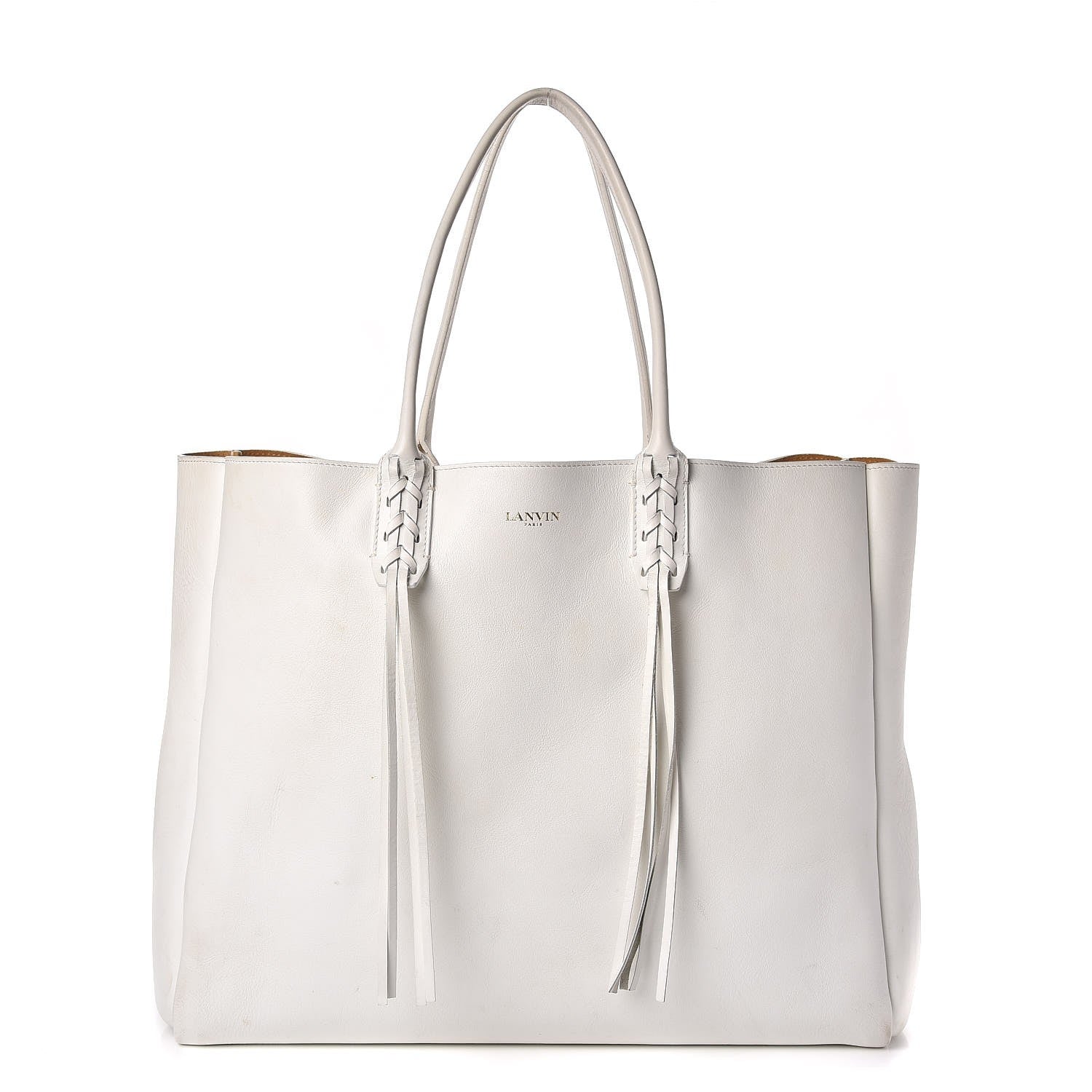 Lanvin Smooth Calfskin Medium Fringe Shopper Tote White 1 of 20