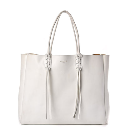 Lanvin Smooth Calfskin Medium Fringe Shopper Tote White 1 of 20