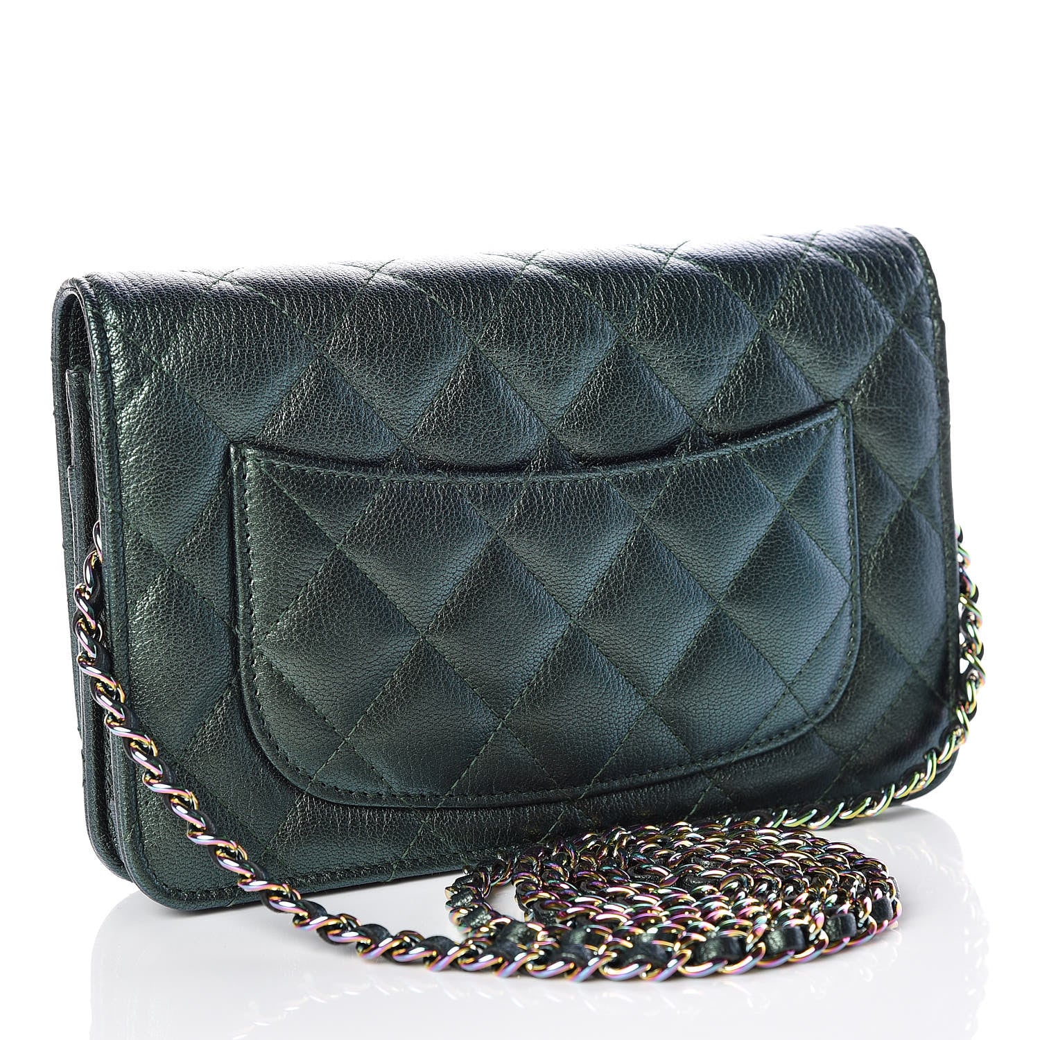 Chanel Iridescent Goatskin Quilted Wallet On Chain WOC Green 3 of 13