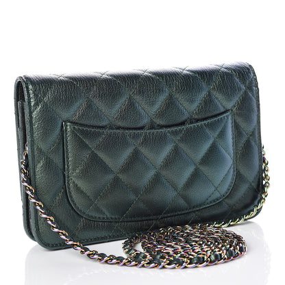 Chanel Iridescent Goatskin Quilted Wallet On Chain WOC Green 3 of 13