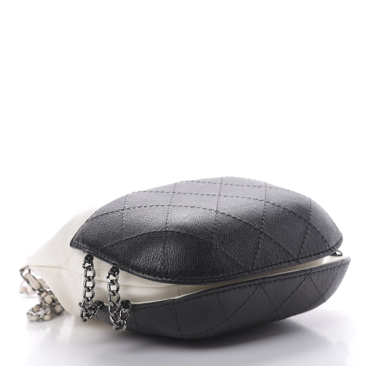 Chanel Aged Calfskin Quilted Small Gabrielle Bucket White Black 4 of 16