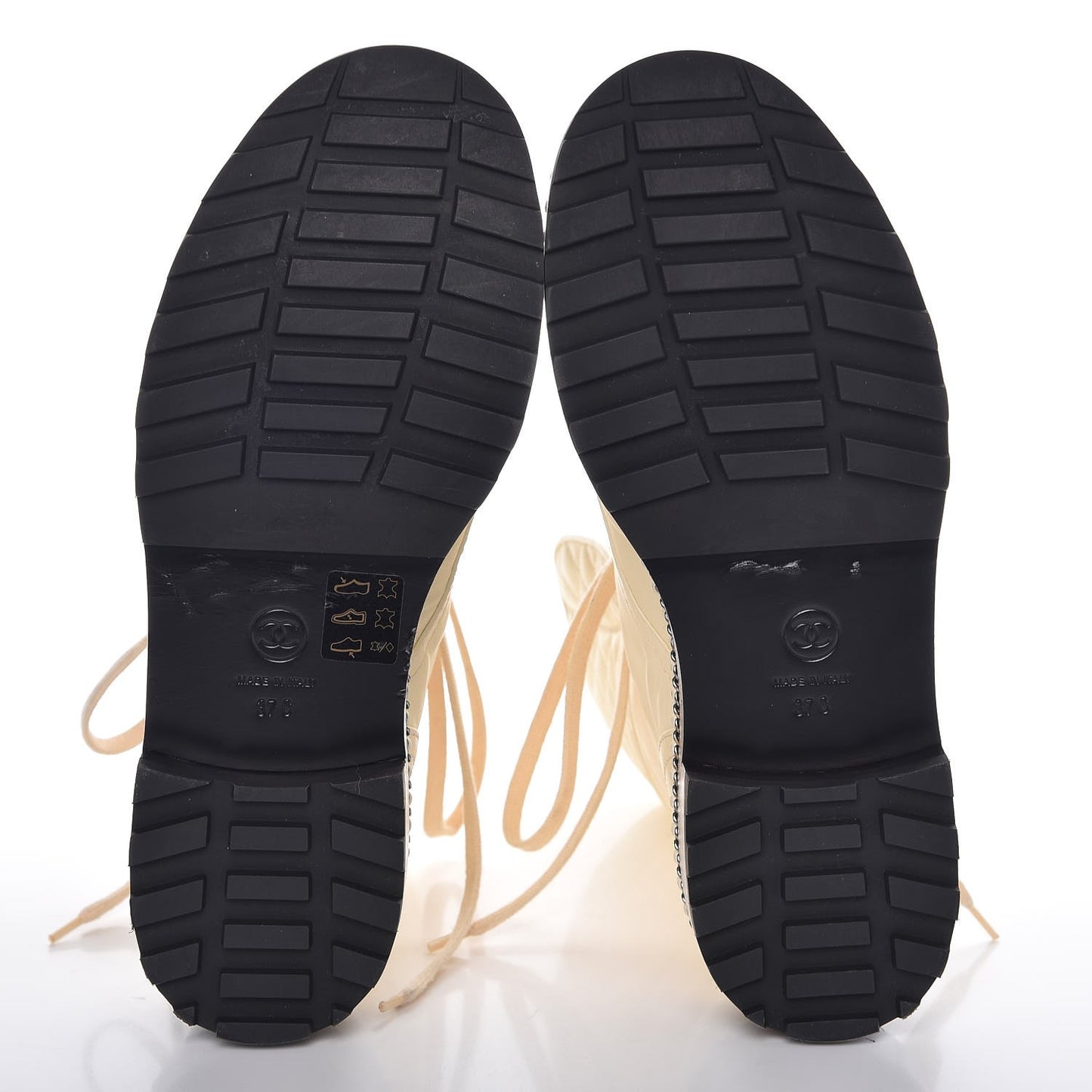 Lambskin Pearl Chain CC Combat Boots 37 Ivory Black